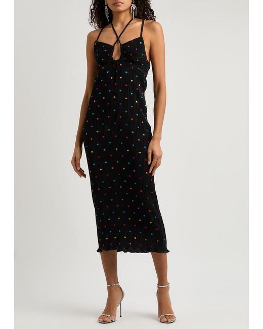Never Fully Dressed Black Megan Plissé Printed Chiffon Midi Dress