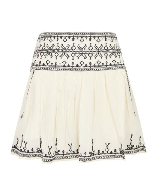 Isabel Marant Natural Picadilia Embroidered Cotton Mini Skirt