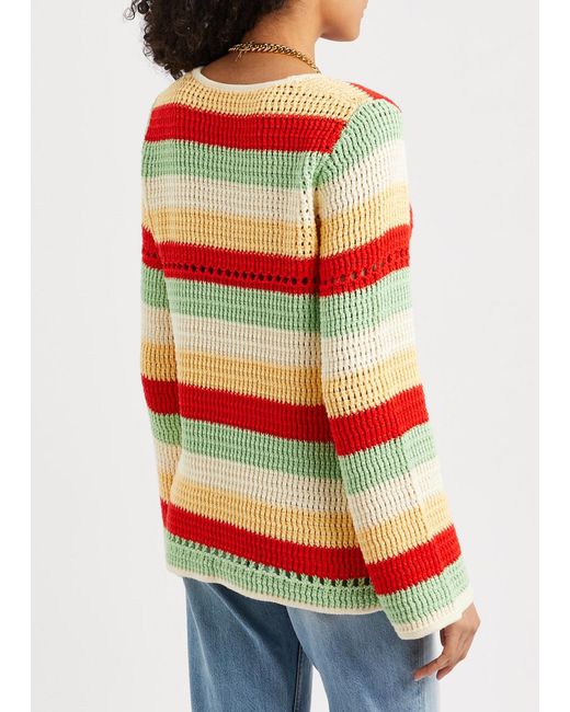 Kitri Red Ellsie Striped Crochet-knit Cardigan