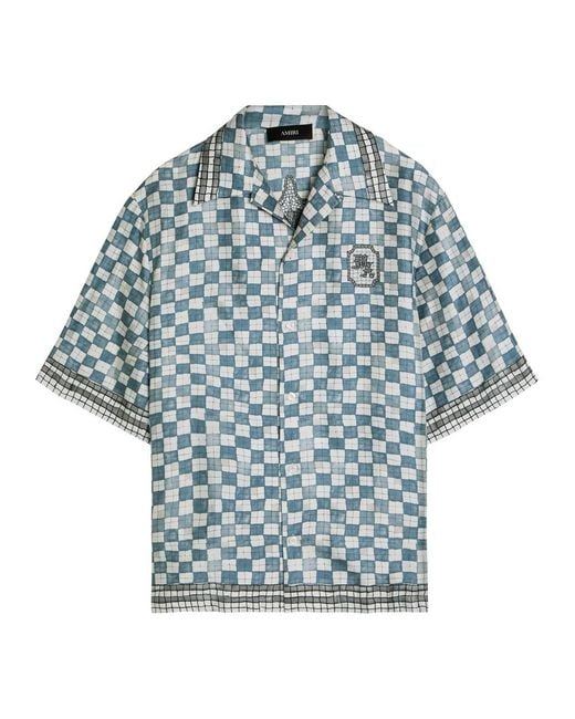 Amiri Blue Chateau Checked Silk Shirt for men