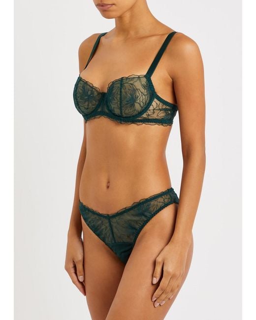 Fleur Of England Green Eva Floral-embroidered Underwired Bra