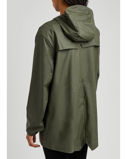 Rains Green Hooded Rubberised Jacket