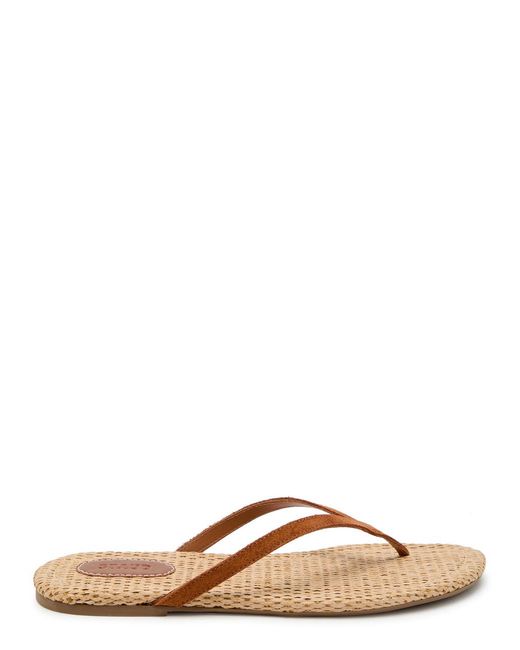 Staud Brown Freja Thong Raffia And Suede Sandals