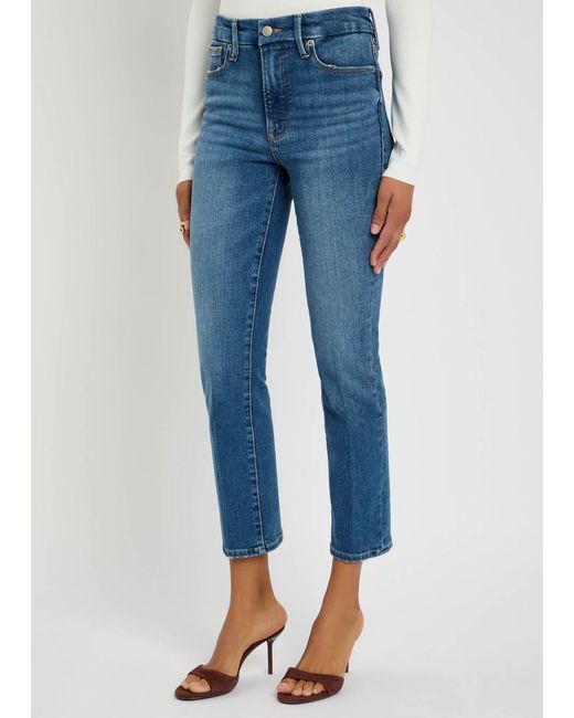 GOOD AMERICAN Blue Slim Straight-Leg Cropped Jeans
