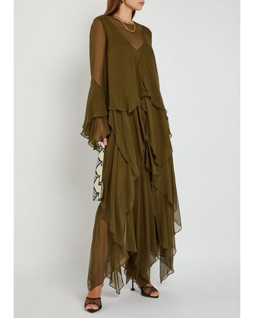 Zimmermann Green Memento Tiered Silk-Chiffon Maxi Dress