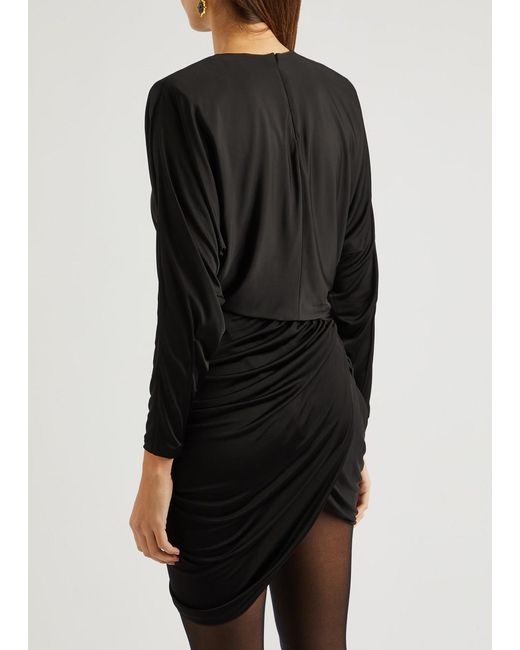 Saint Laurent Black Draped Asymmetric Satin-jersey Mini Dress