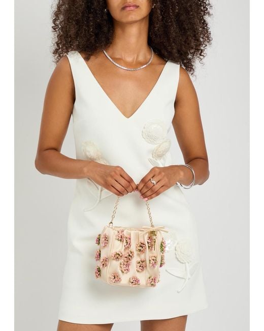 Self-Portrait Natural Floral Bead-Embellished Satin Tote