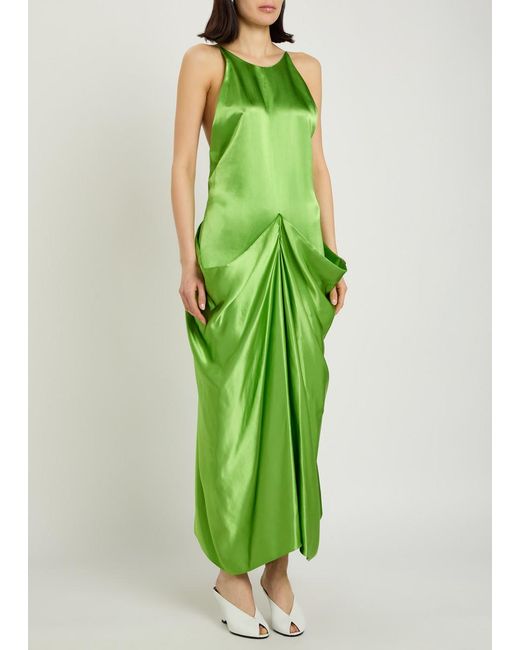 Khaite Green Kent Draped Satin Midi Dress
