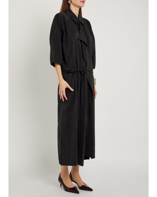 Lemaire Black Belted Brushed Silk-Blend Midi Shirt Dress