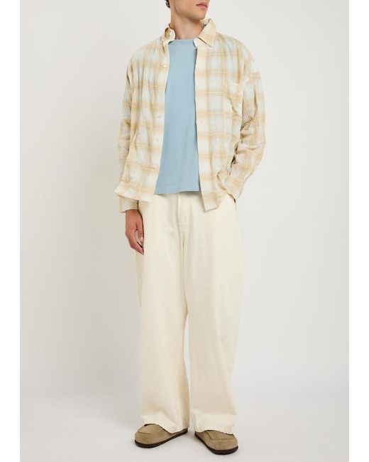 Picante Natural Rocco Checked Crinkled Cotton-Blend Overshirt for men