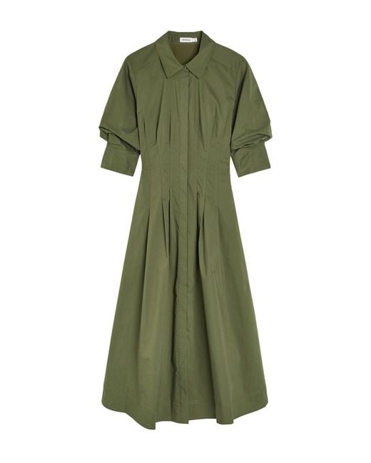 Jonathan Simkhai Green Jazz Pintucked Cotton-Blend Poplin Midi Shirt Dress