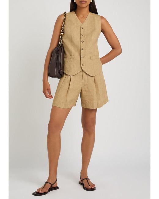Polo Ralph Lauren Natural Pleated Linen Shorts