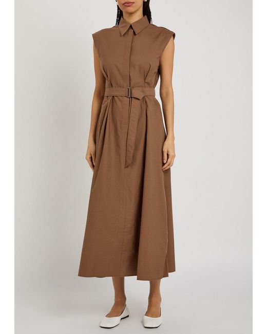 Brunello Cucinelli Brown Belted Cotton-Blend Midi Shirt Dress