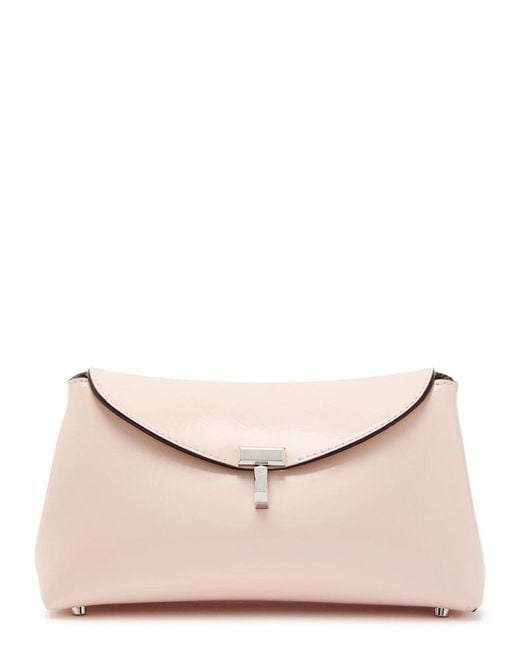 Totême Natural T-Lock Mini Glossed Leather Clutch