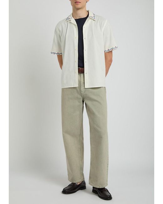 Wax London White Didcot Embroidered Cotton And Linen-Blend Shirt for men