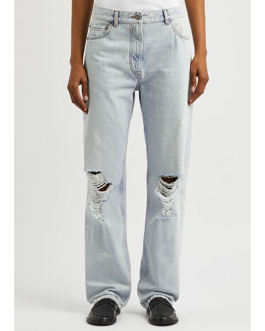 The Row Gray Burty Ripped Straight-Leg Jeans