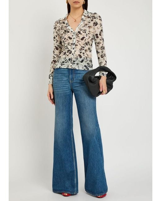 Alice + Olivia Natural Portia Ruched Mesh Top