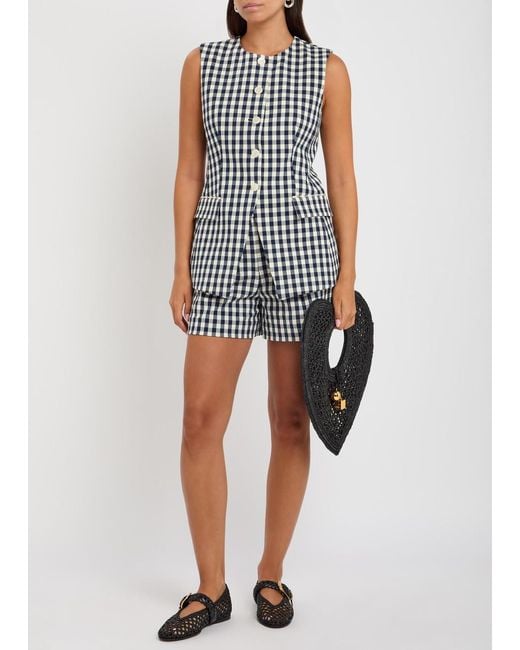 Veronica Beard White Haina Gingham Seersucker Shorts