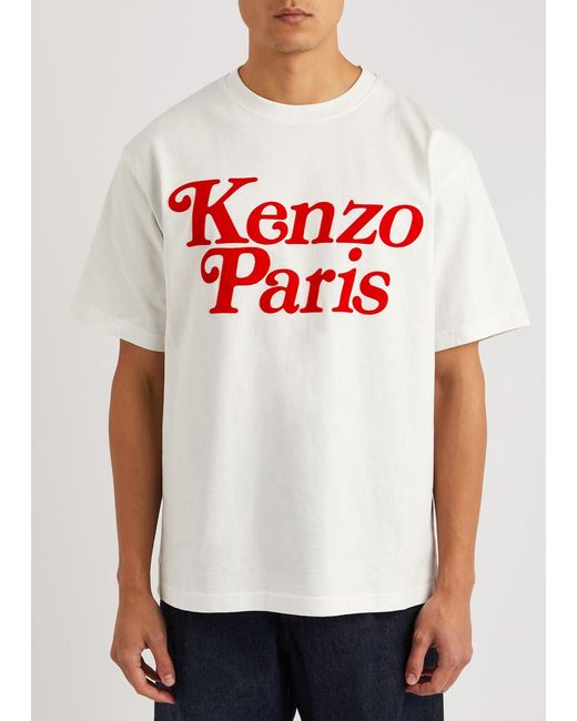 KENZO White Verdy Logo-flocked Cotton T-shirt for men