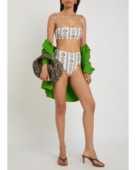 Agua Bendita White Primavera Floral-Print Bikini Top