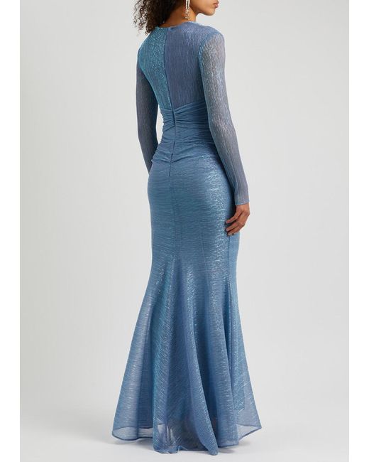 Talbot Runhof Blue Metallic Voile Gown