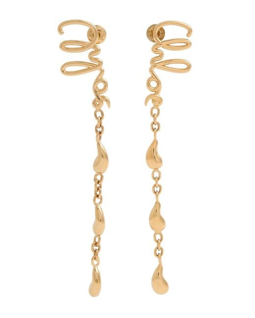Chloé Metallic Iconic Logo Drop Earrings