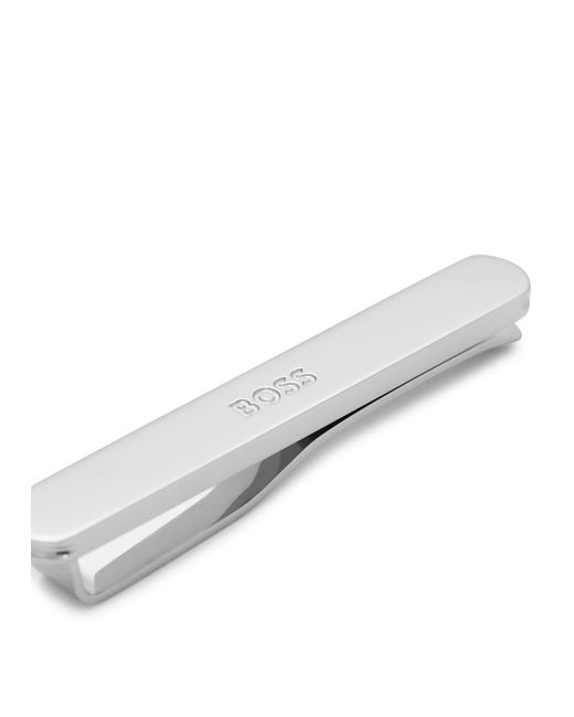 Boss White Logo-Engraved Tie Clip for men