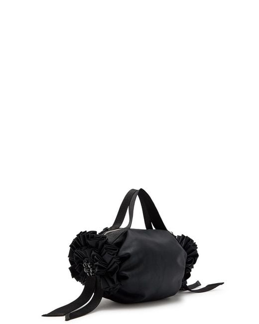 Simone Rocha Black Double Ribbon Rosette Mini Nylon Top Handle Bag