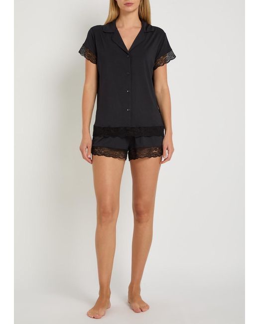 Eberjey Black Malou Lace-Trim Jersey Pyjama Set
