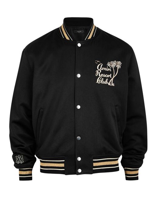 Amiri Black Resort Club Embroidered Satin Bomber Jacket for men