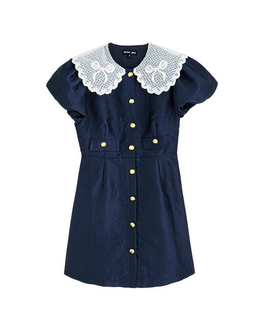 Sister Jane Blue Buoy Bow-Jacquard Woven Mini Dress