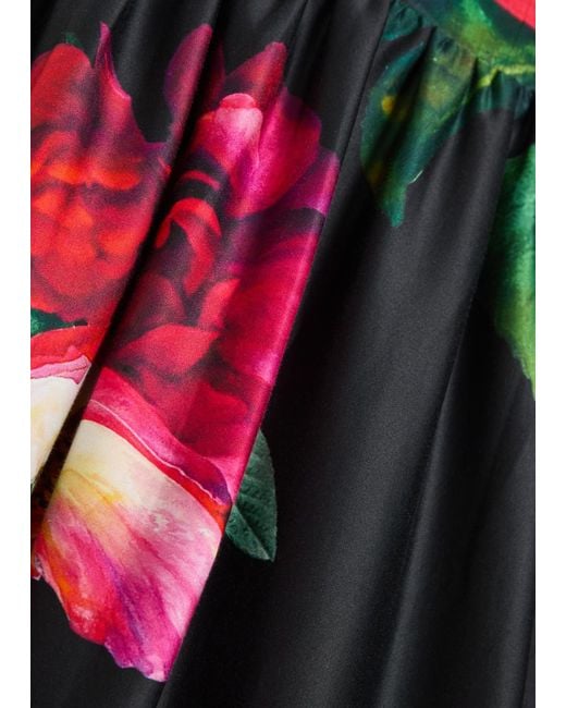 Alice + Olivia Red Tarrie Floral-Print Stretch-Cotton Maxi Dress