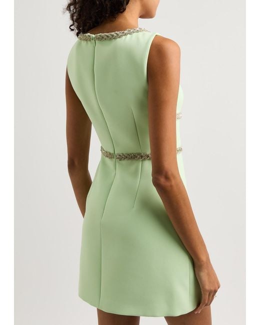 Self-Portrait Green Crystal-embellished Crepe Mini Dress