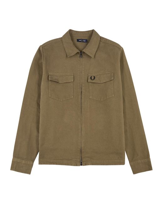 Fred Perry Cotton-twill Overshirt in Green for Men | Lyst