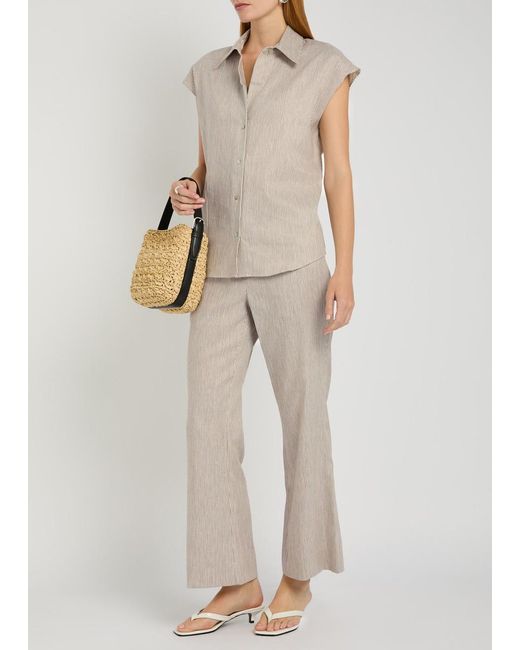 Vince Natural Ticking Striped Flared-Leg Linen And Cotton-Blend Trousers