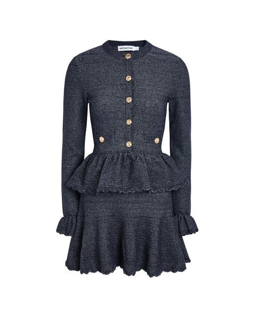 Self-Portrait Blue Layered Cotton-Blend Knit Mini Dress