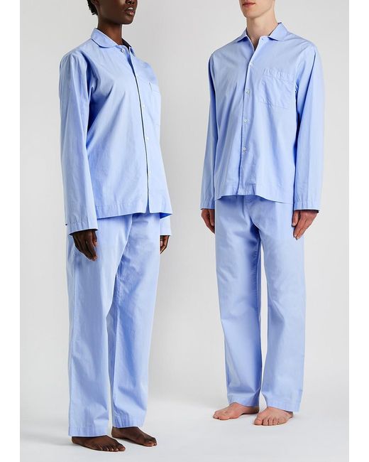 Tekla Blue Striped Poplin Pyjama Top