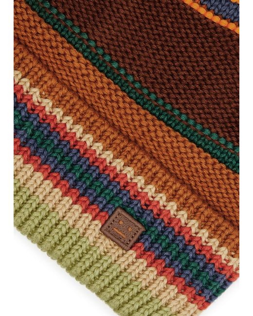 Acne Brown Kenzil Striped Ribbed Cotton Beanie
