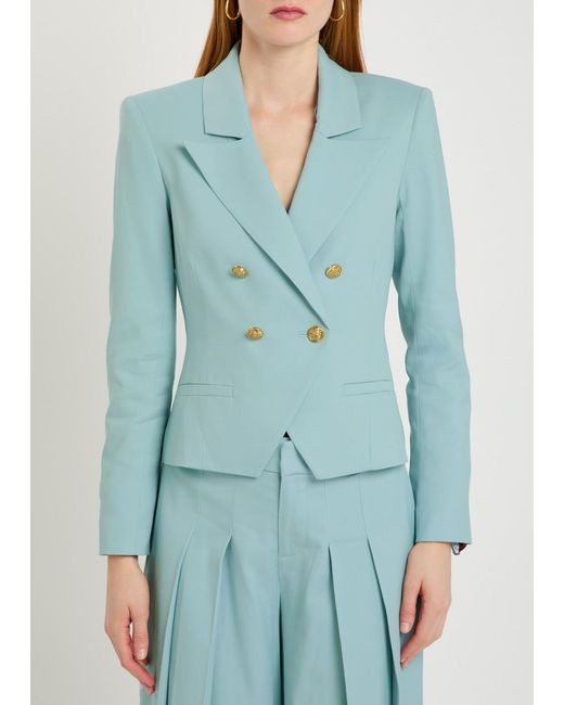 Alice + Olivia Blue Sable Double-Breasted Cropped Blazer