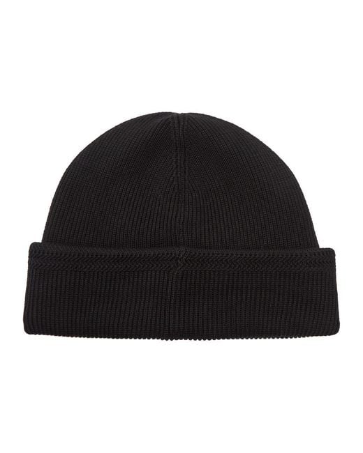 Stone Island Black Compass Logo-Appliquéd Ribbed Cotton-Knit Beanie for men