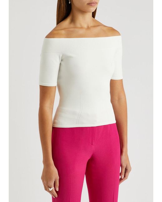 Alexander McQueen White Off-the-shoulder Knitted Top