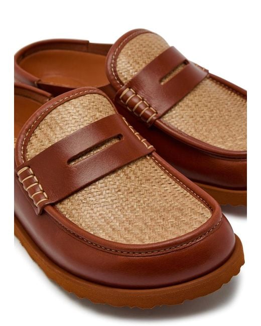 Birkenstock Brown Naples Wrapped Raffia And Leather Loafers