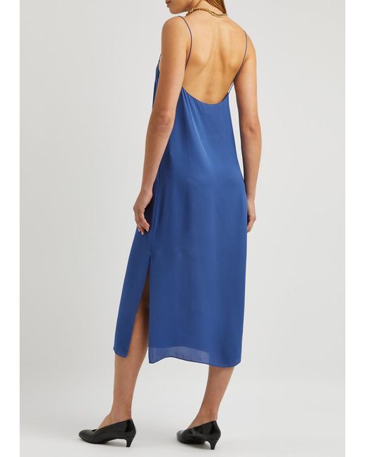 Khaite Blue Sicily Silk Midi Slip Dress