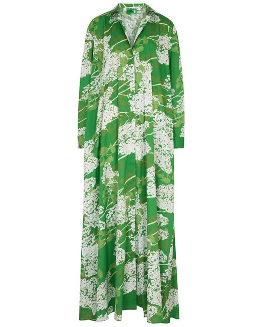 BERNADETTE Green Gregory Floral-print Stretch-cotton Maxi Dress