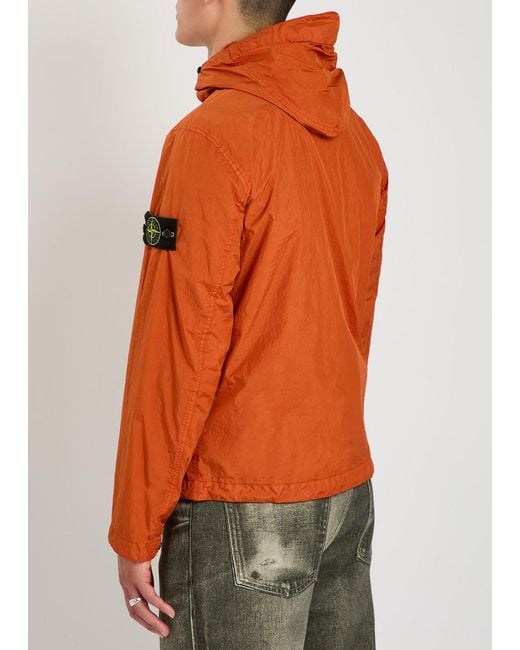Stone Island Orange Hooded Crinkled Nylon Jacket for men