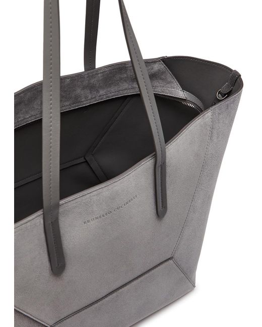 Brunello Cucinelli Gray Bead Medium Suede Tote