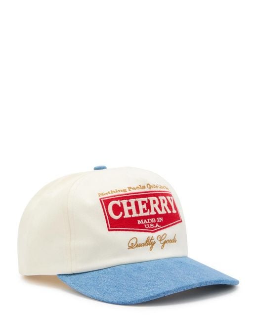 CHERRY LA White Chevron 5 Panel Embroidered Canvas And Chambray Cap for men