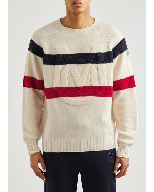 Moncler Pink Striped Logo Wool And Cashmere-blend Jumper for men