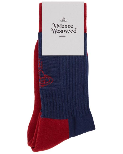 Vivienne Westwood Blue Navy Logo Cotton-blend Socks