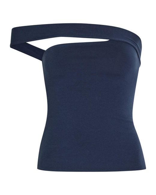 Skims Blue Asymmetric Stretch-Cotton Top
